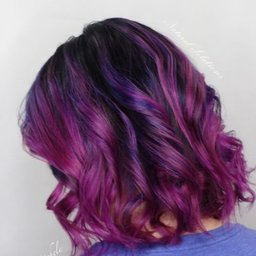 a trendy medium length hairstyle | Vivid hair, purple hair, fuchsia