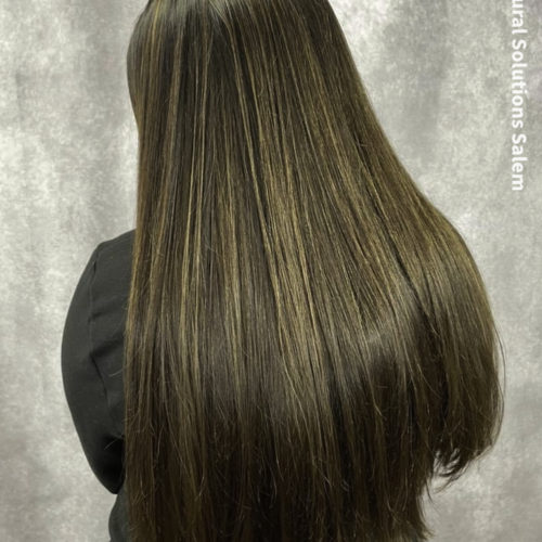 golden highlights grace this brunette for a beautiful combination