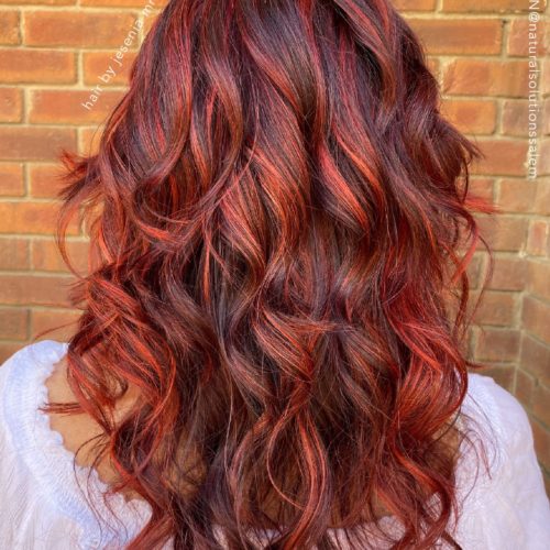 fabulous red with bright highlights for long hairstyles in Salem Ohio