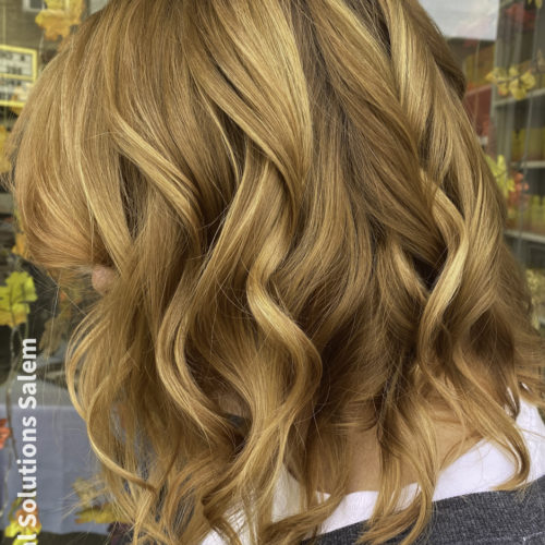 book this beautiful auburn haircolor and highlight service in Salem Ohio