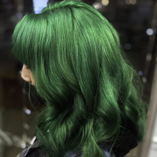 rich emerald green vivid haircolor for midlength hairstyles in salem ohio
