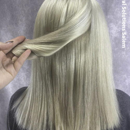 over heels with platinum blonde haircolor by Calista Nuzzo