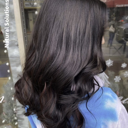 rich brown haircolor with red peekaboo highlights