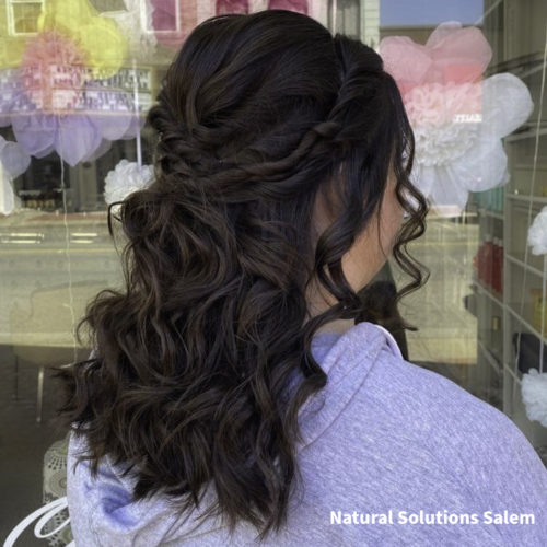 half up half down updo with braid and curls
