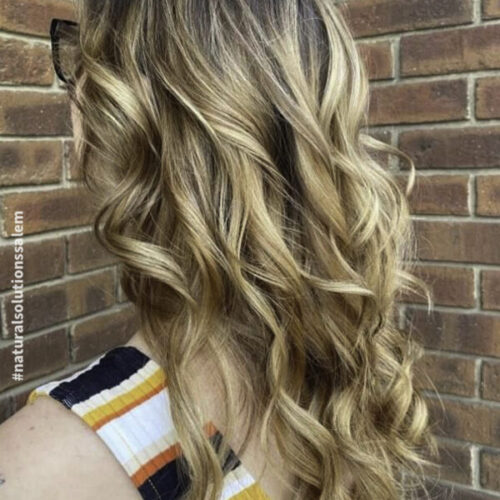 golden wheat haircolor with blended highlights in salem ohio salon