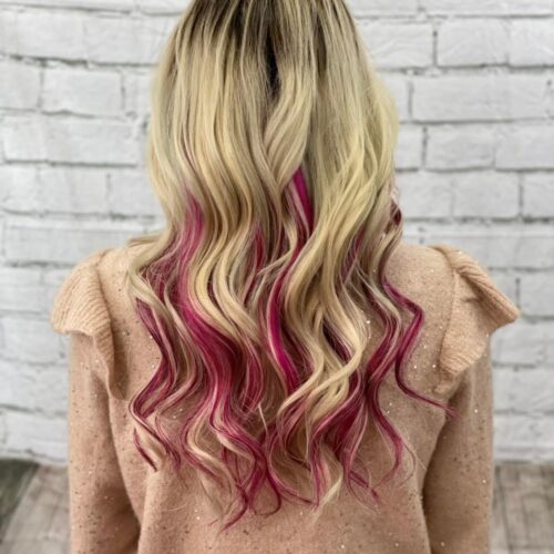add vivid pink red tape-in hair extensions in Salem Ohio