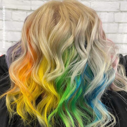vivid rainbow highlights in salem ohio salon