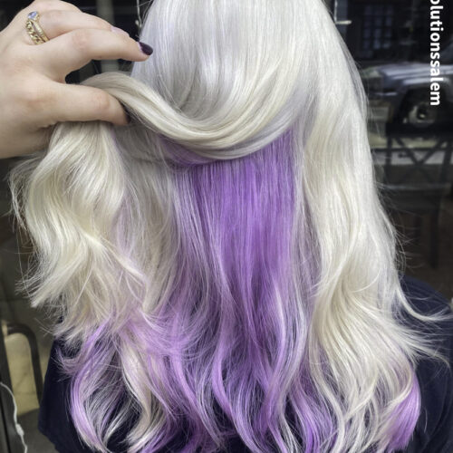 best platinum blonde haircolor with lavender purple vivid highlight