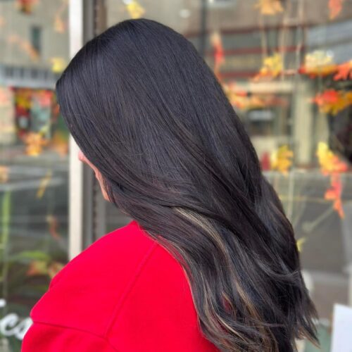 rileigh altman did a great job adding pops of highlights in this long brunettes hair