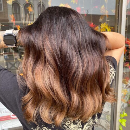 taylor did a brown balayage that lightened as it went down. absolutely stunning